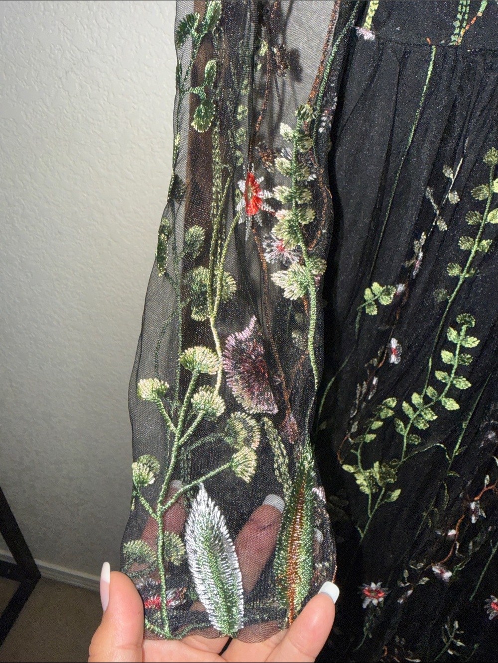 Chicwish Black Sheer Maxi Dress with Floral Embroidery - Picture 6 of 9